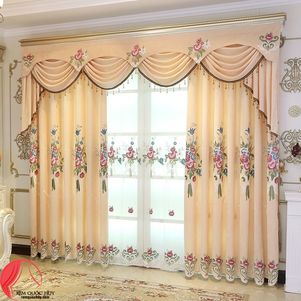 Nội, ngoại thất: Bạn hãy dành 2 phút xem loại rèm đẹp nhất thế giới này Curtains-for-living-dining-room-bedroom-modern-simple-semi-shading-chenille-embroidered-beige-flower-curtain-valance-finished