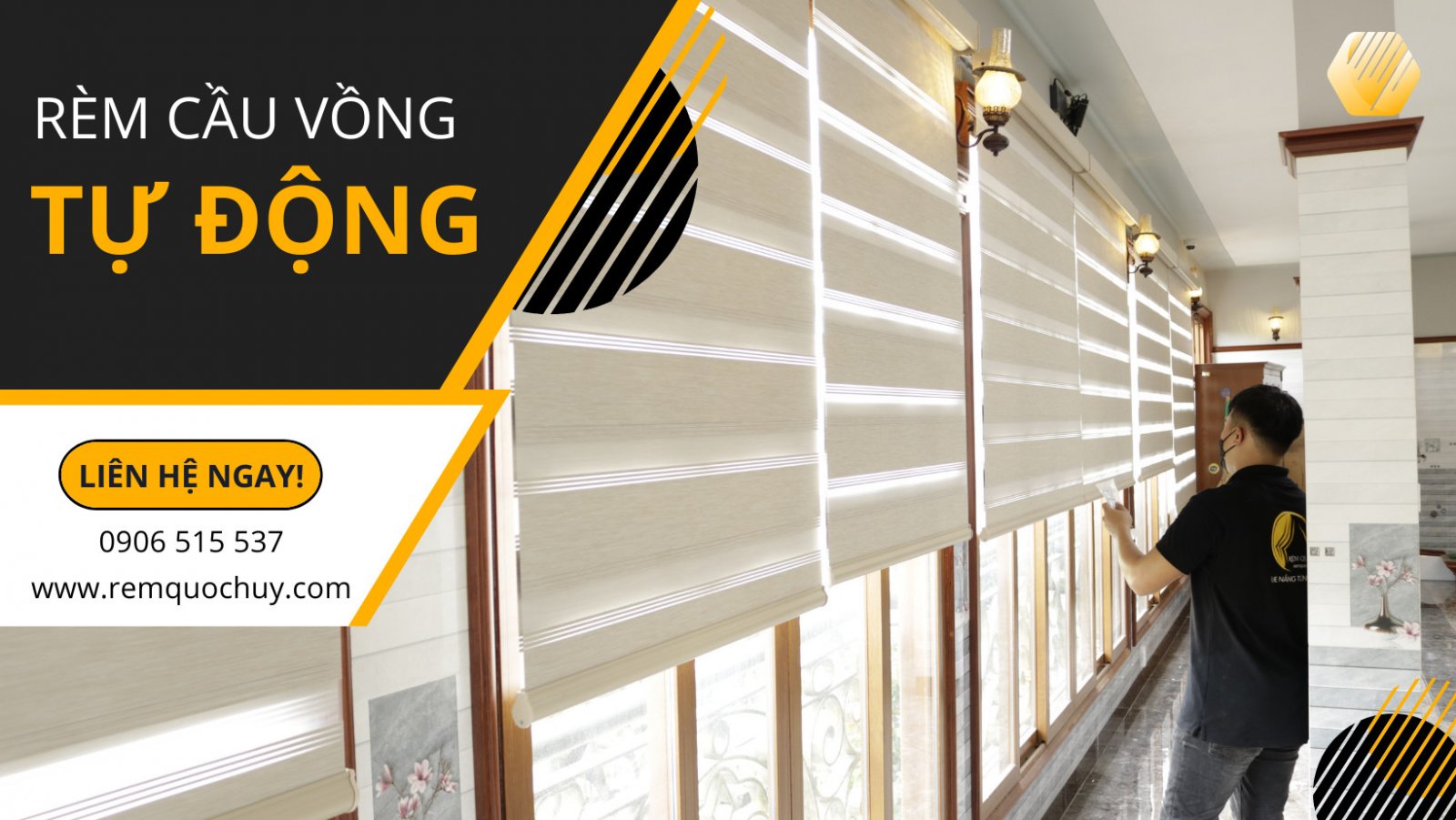 Thi công rèm cầu vồng tự động điều khiển qua remote