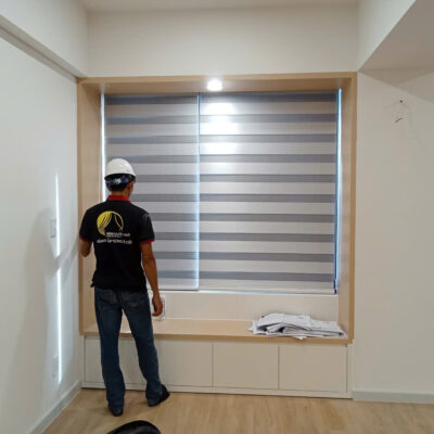 Mẫu rèm cầu vồng 2 lớp tone ghi xám – Tăng tính thẩm mỹ và chống nắng hiệu quả