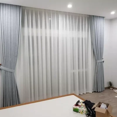 Rèm cửa màu xám bạc hiện đại cho phòng khách sang trọng