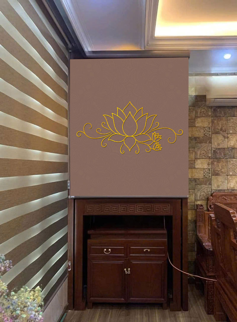 Rèm che bàn thờ màu đỏ đô trang trọng, chống bụi