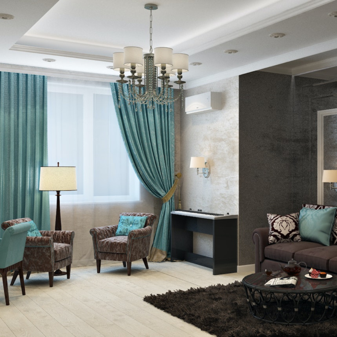 Rèm cửa phòng khách đẹp với hoa văn nhã nhặn phù hợp mọi không gian