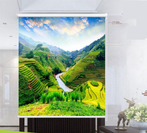 Rèm tranh phong cảnh khổ lớn mang đến vẻ nghệ thuật cho phòng làm việc