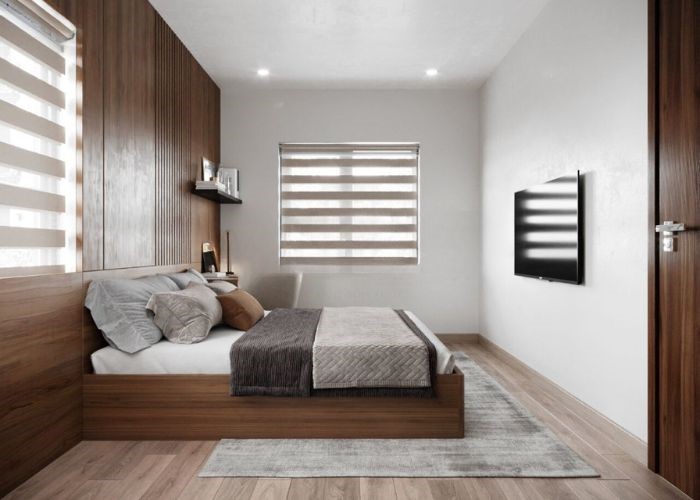 thiết kế mẫu rèm cửa sổ phòng ngủ đẹp kết hợp voan trắng sang trọng