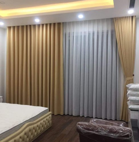 Sơ đồ minh họa kích thước khe rèm 2 lớp phù hợp với rèm vải