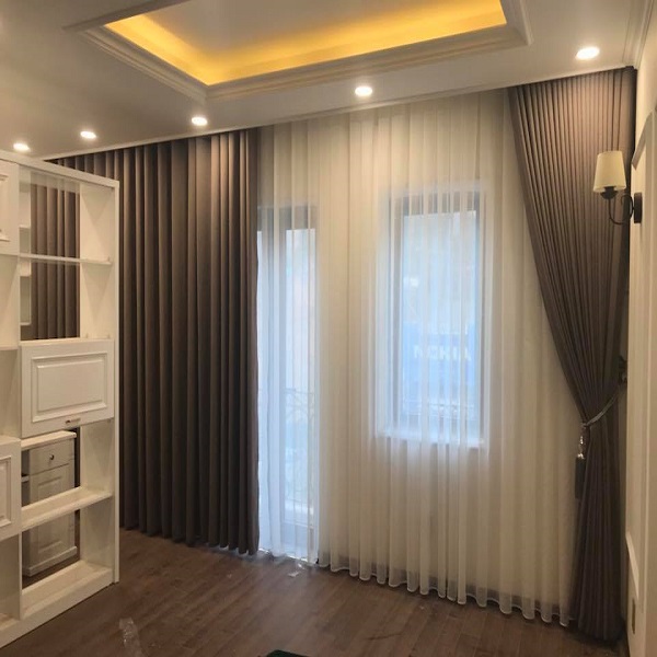 thiết kế rèm vải 2 lớp Hàn Quốc hiện đại cho phòng khách