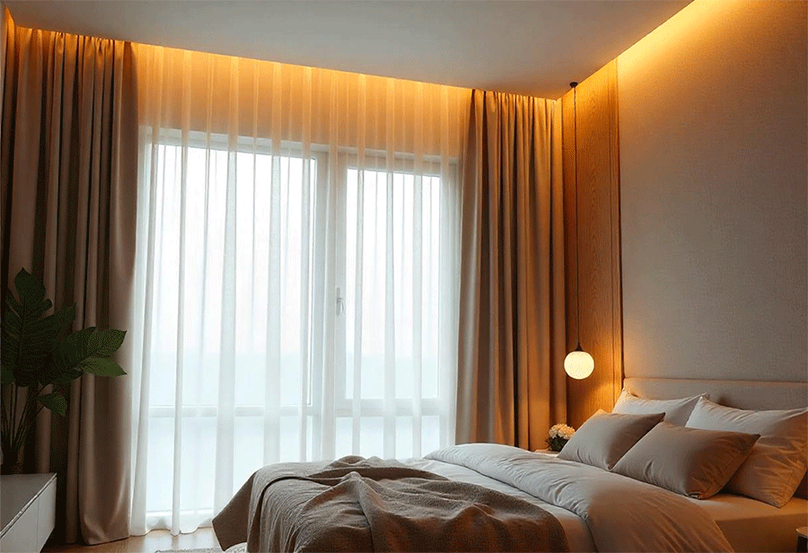 hộc rèm thạch cao âm tường tạo cảm giác không gian mở