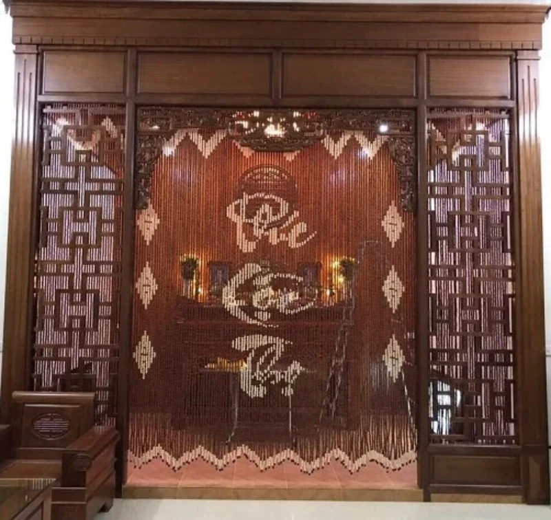 rèm hạt gỗ phòng thờ thủ công tạo điểm nhấn cổ kính