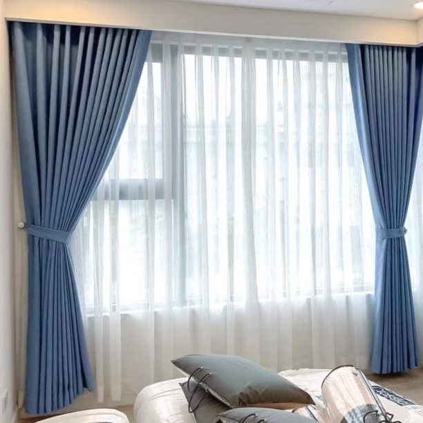 thi công hộc rèm thạch cao kết hợp rèm 2 lớp trong phòng ngủ