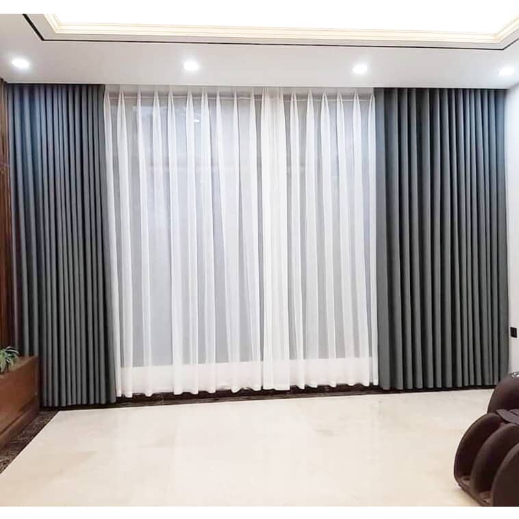 Thiết kế rèm cửa 2 lớp phòng khách hiện đại cho không gian rộng