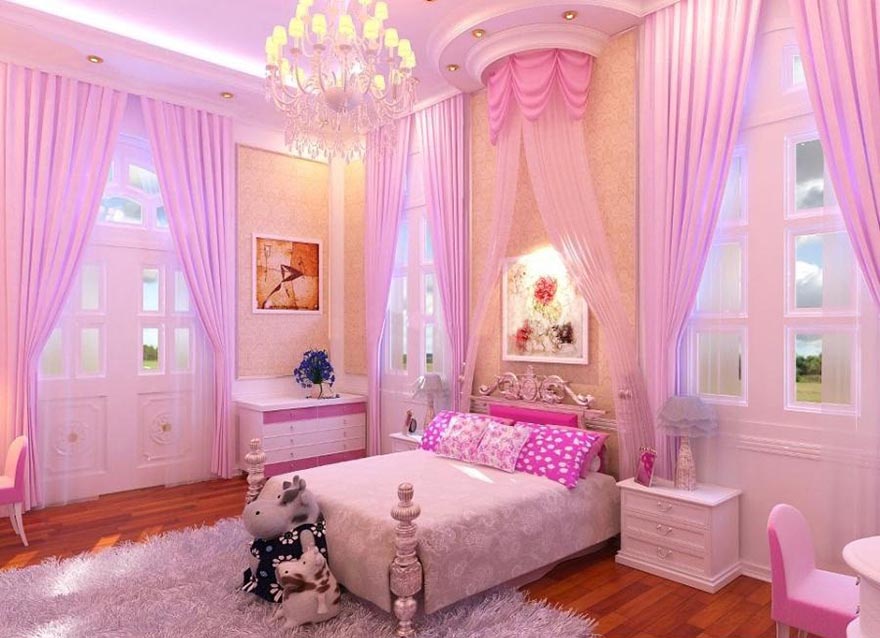 Rèm vải pastel nhẹ nhàng tạo cảm giác thư giãn cho phòng ngủ nữ