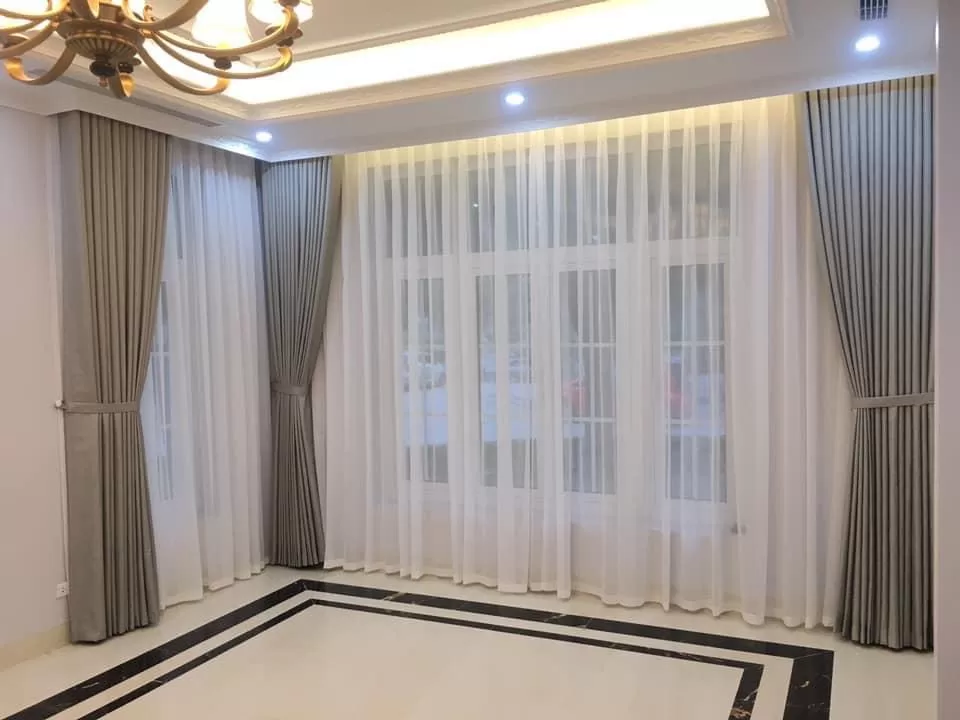 Thiết kế rèm 2 lớp cao cấp may xếp ly tinh tế cho không gian biệt thự