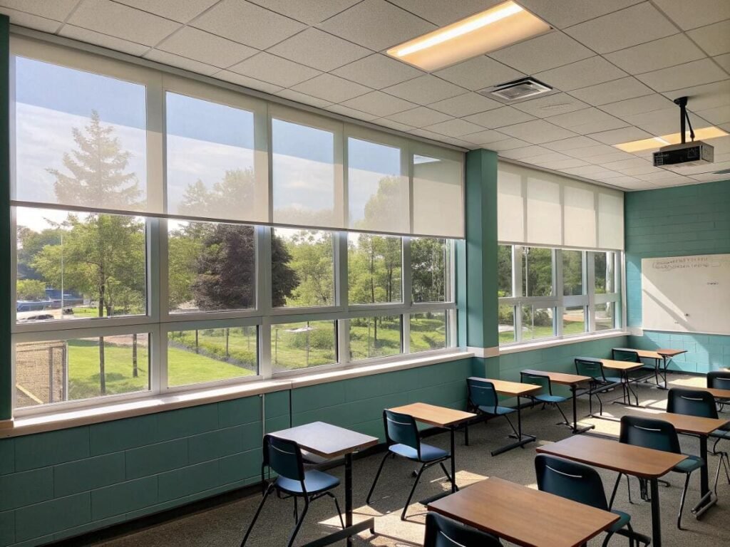 Cận cảnh chất liệu vải của rèm văn phòng tone be nhẹ nhàng