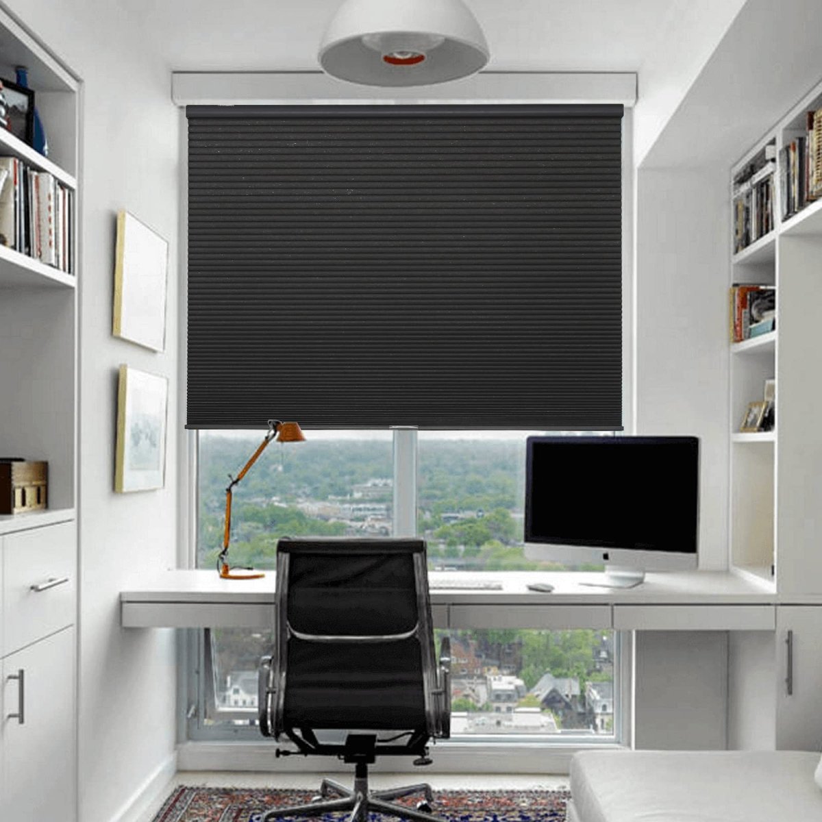 Rèm tổ ong tone đen xám phù hợp không gian tối giản