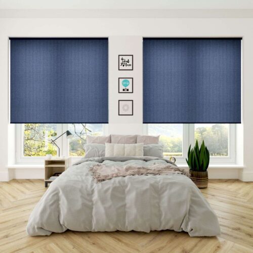 Rèm văn phòng tone xanh navy doanh nghiệp tạo điểm nhấn mạnh mẽ và hiện đại