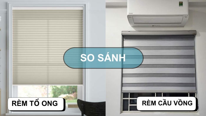 So sánh rèm tổ ong và rèm cầu vồng trong phòng khách hiện đại