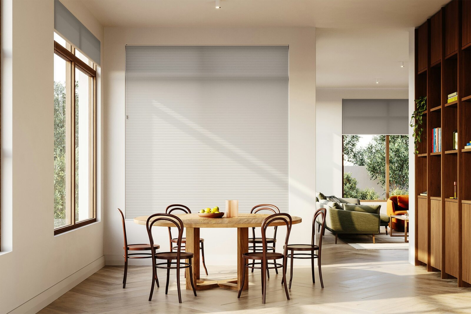 rèm tổ ong giúp bảo vệ nội thất khỏi nắng nóng trong phòng khách