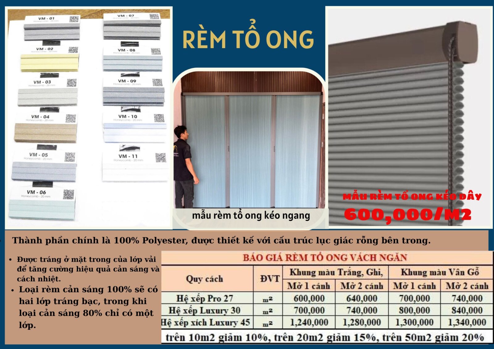 Bảng giá catalogue rèm tổ ong văn phòng
