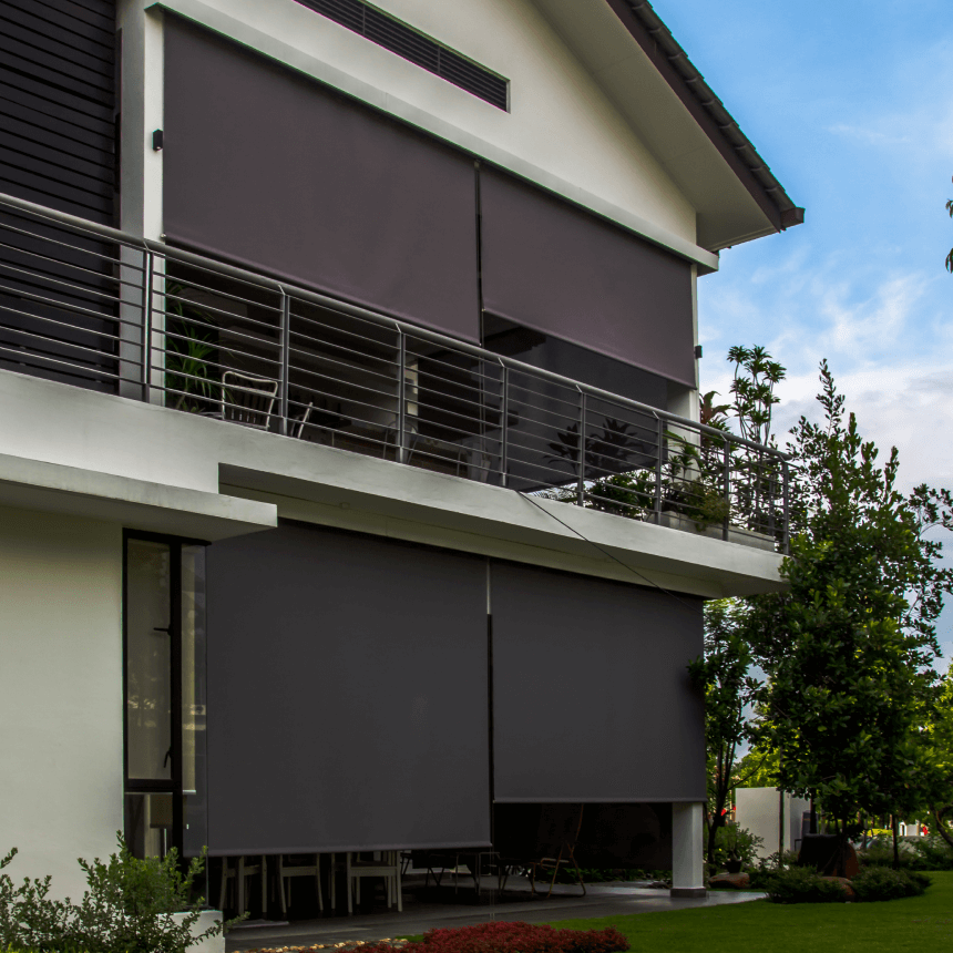 rèm vải che nắng ngoài trời sử dụng tại khu ban công