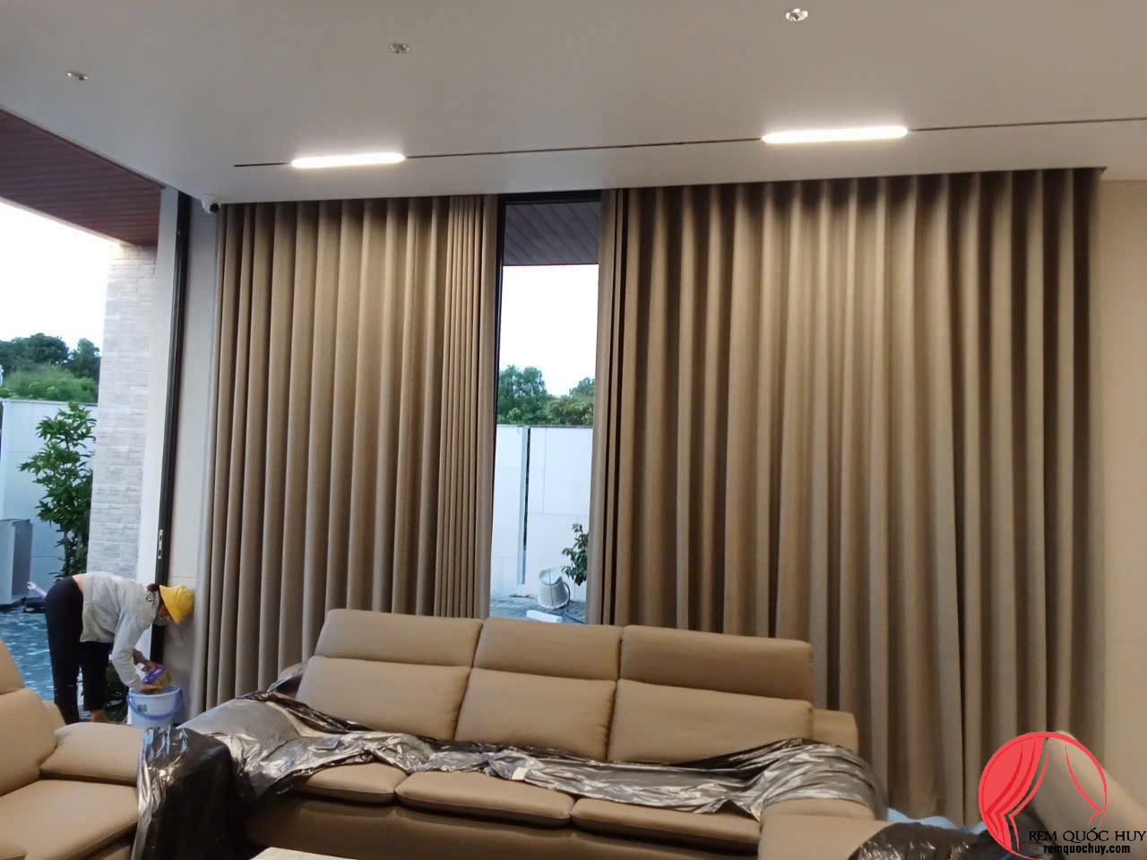 Rèm vải phòng khách màu xanh lá Rèm vải phòng khách màu xanh lá