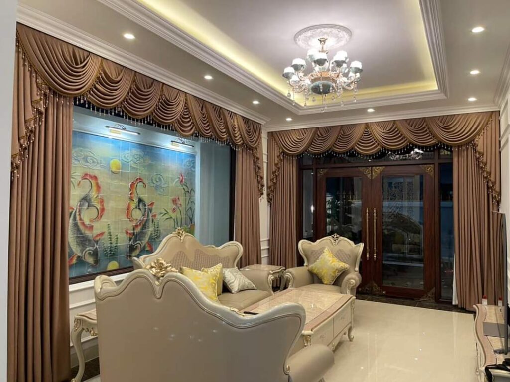 màn cửa trang trí phòng khách hiện đại gam màu trung tính tinh tế
