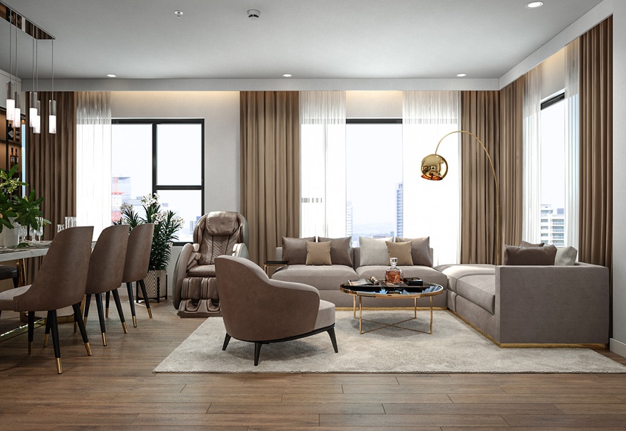 Rèm cửa cửa sổ phòng khách tạo điểm nhấn sang trọng và nâng tầm không gian tiếp khách