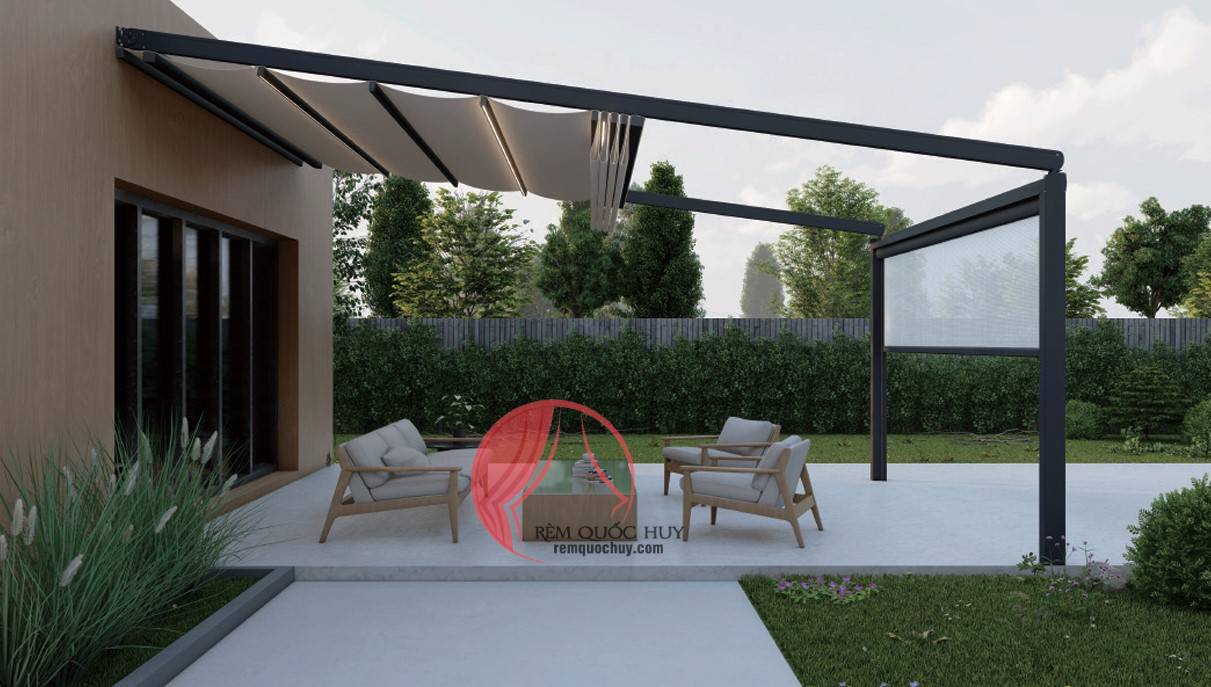 Mái che pergola PVC xếp tự động Mái che pergola PVC xếp tự động