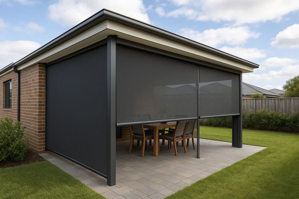 rèm cuốn ngoài trời TPHCM chống nắng mưa cho ban công nhà phố