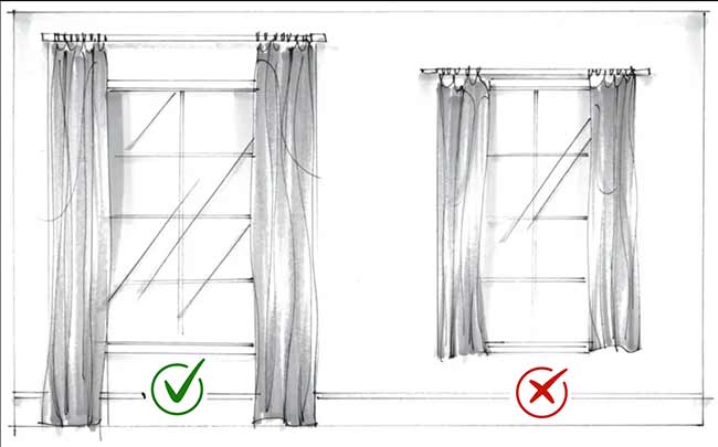 khoảng cách thanh treo rèm hợp lý giúp không gian rộng rãi hơn