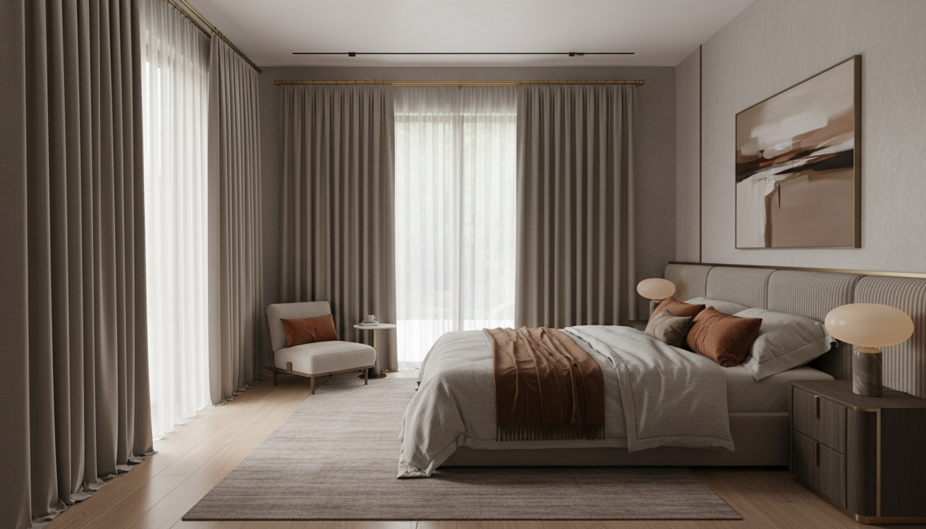 mẫu rèm cửa phòng ngủ style Hàn Quốc tinh tế tối giản