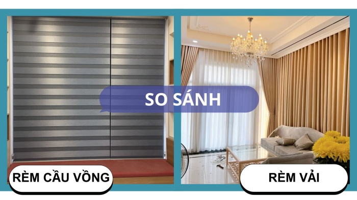 rèm cầu vồng và rèm vải loại nào tốt hơn khi so sánh thực tế phòng ngủ
