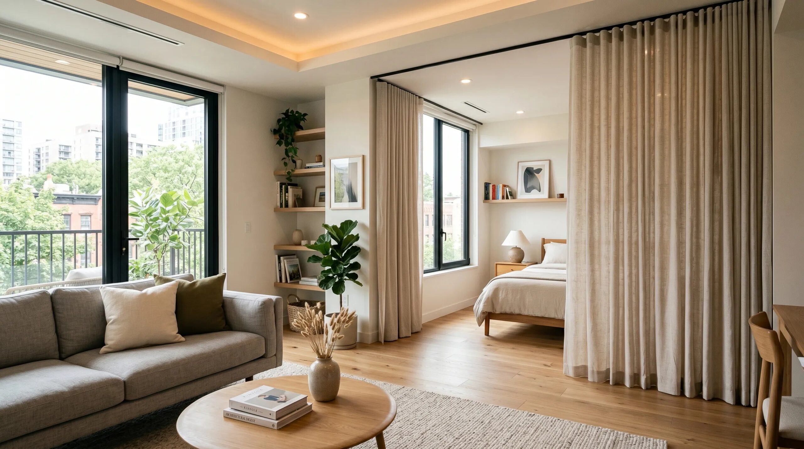 Mẫu rèm ngăn phòng đẹp TPHCM hài hòa với nội thất căn hộ